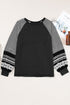 Contrast Print Striped Raglan Crew Neck Loose Long Sleeve Top